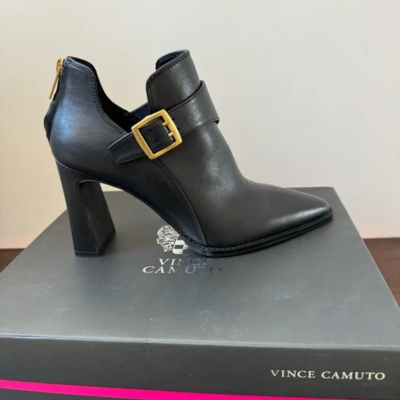 Vince Camuto Black Ankle Boots with Gold Buckle - Picture 5 of 10